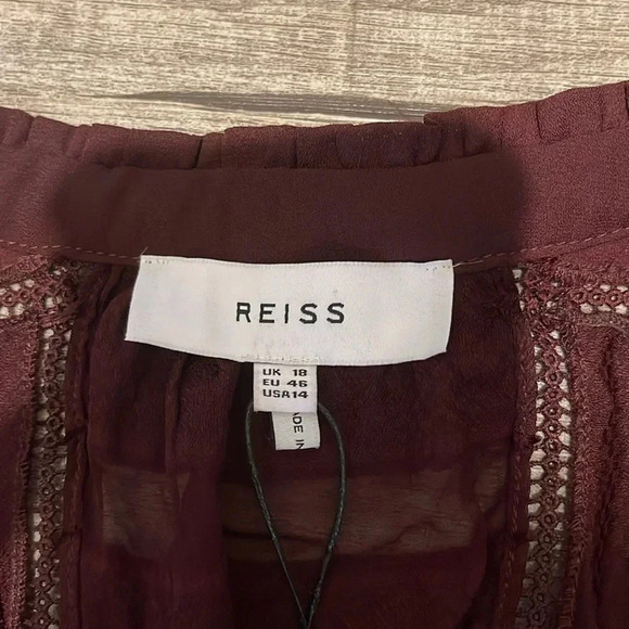 NWT!! REISS - HARRIET LACE TRIM MINI DRESS - Burgundy - Size 14 - Picture 7 of 8